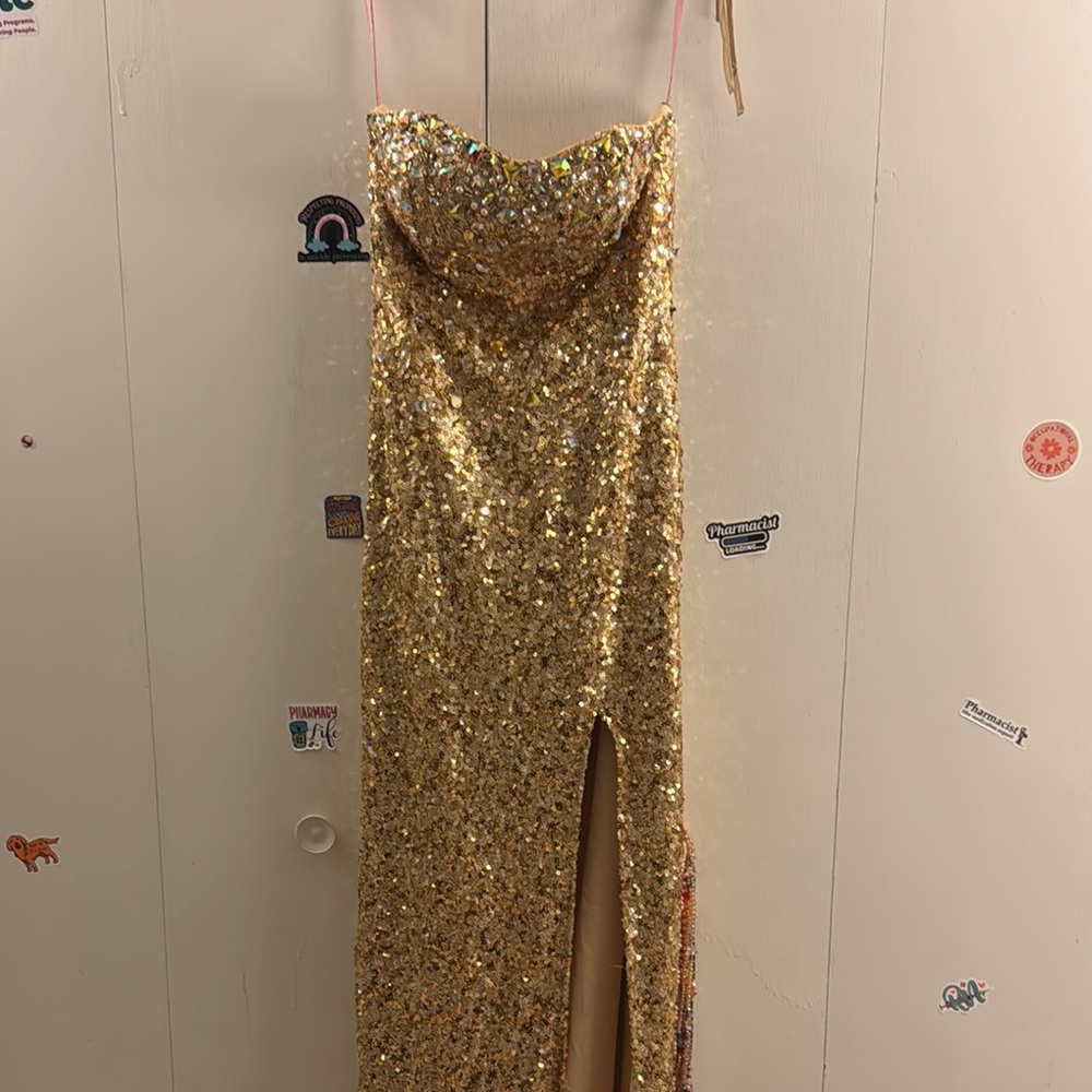 Alexia Designs Gold Sequin Maxi Dress